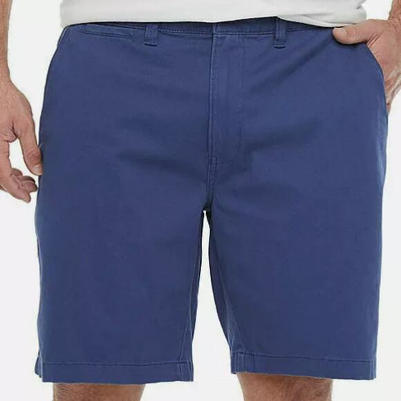 Foundry Casual Comfort Stretch Chino Shorts Classic Flat Front Men Size 52 Blue - Picture 2 of 15